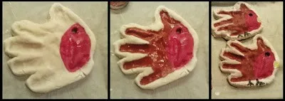 Saltdough handprint Robin - Homemade Christmas Decorations 1 hand robin